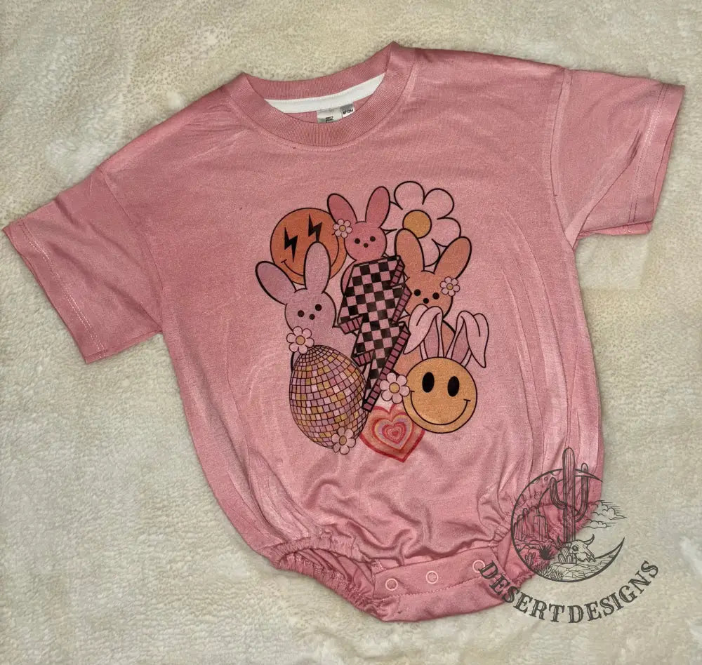 Disco Bunny T-Shirt Bubble Romper 0-3 Month / Blush