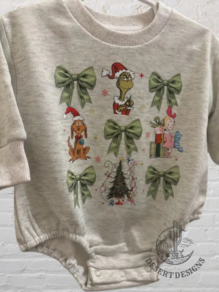 Green Grinch Bow Bubble Romper