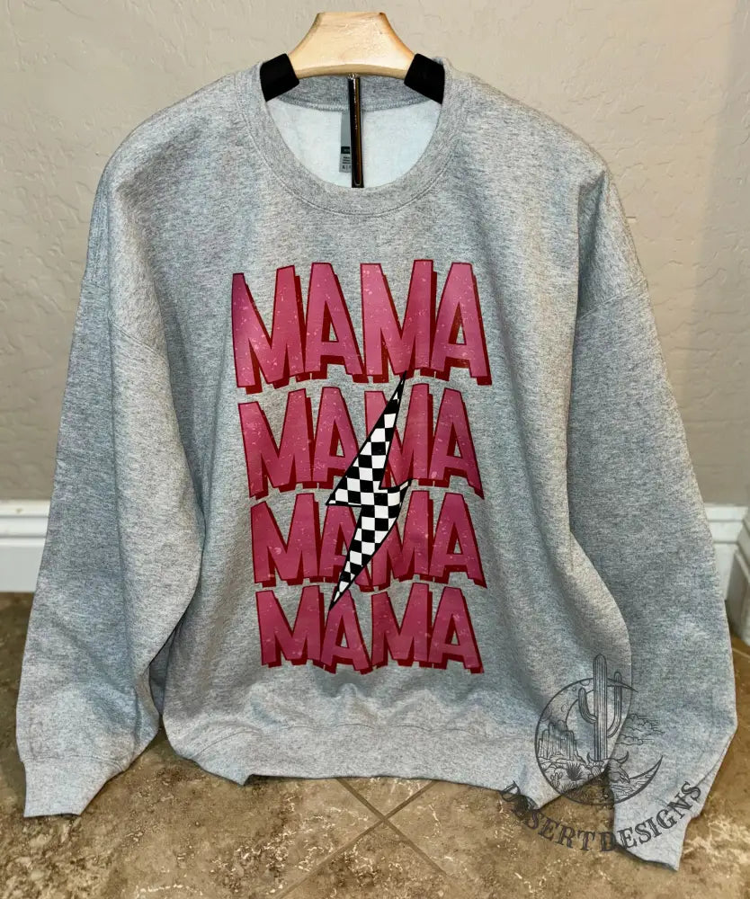 Pink Lightning Mama Crewneck Xs / Gray