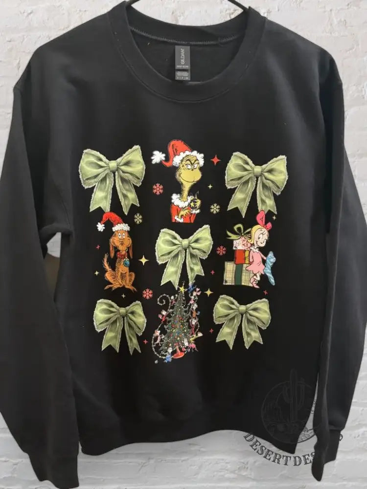 Youth Green Grinch Bow Crewneck