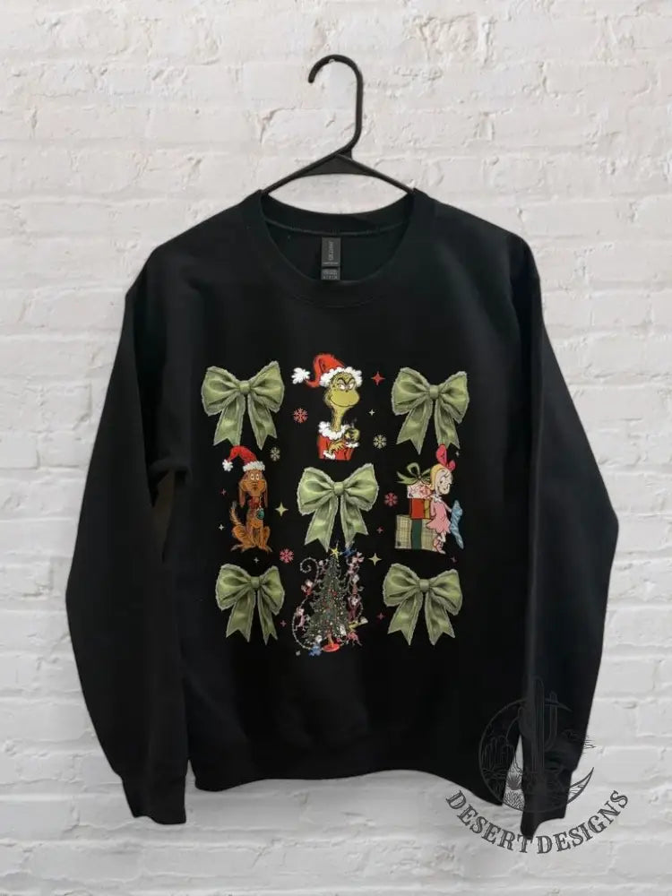 Youth Green Grinch Bow Crewneck