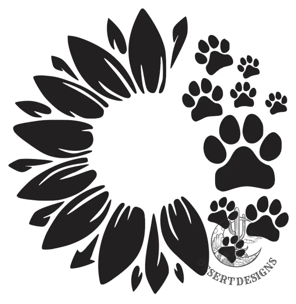 Paw Print Sunflower Decal Black